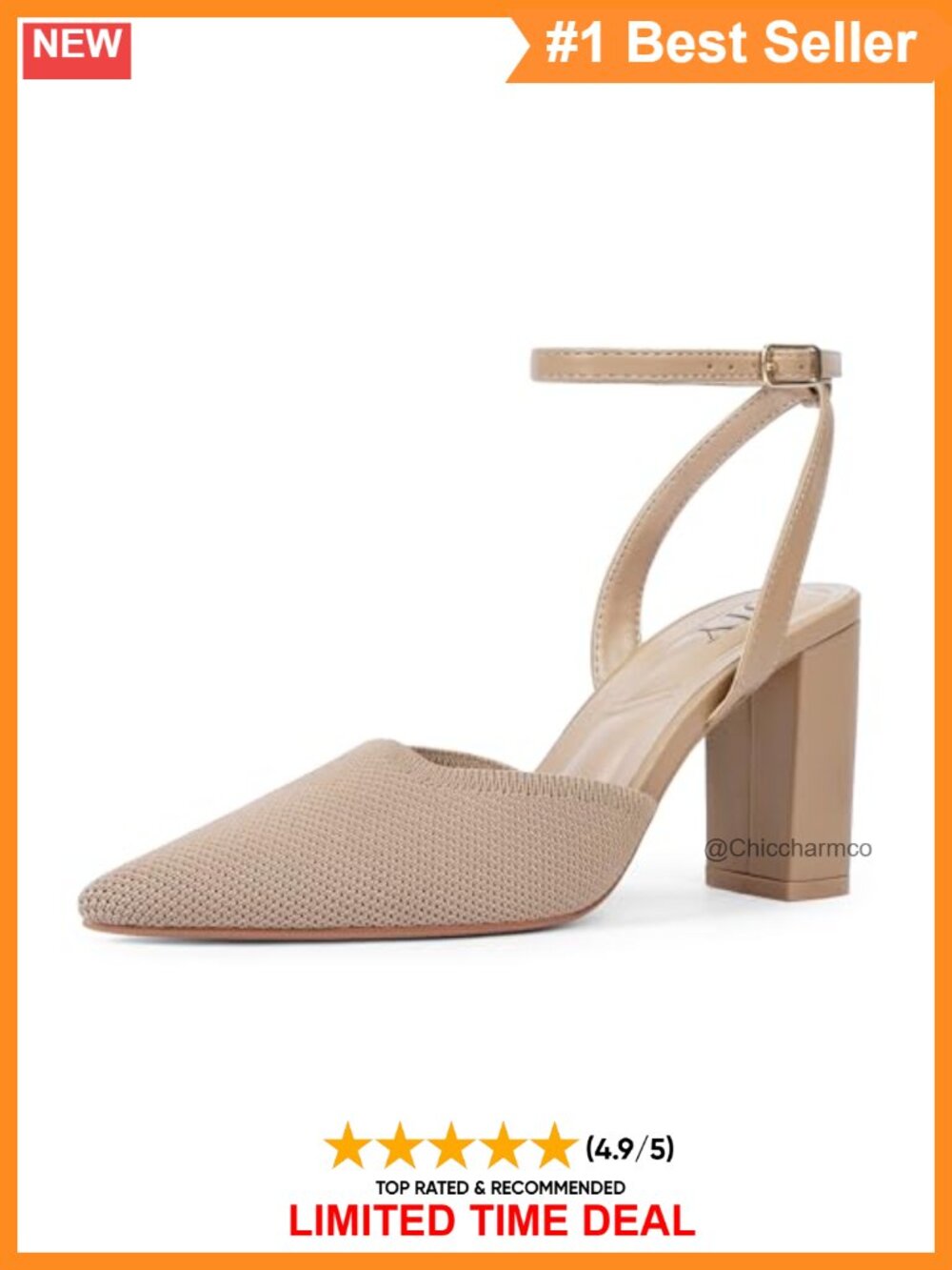 Women's Chunky Slingback Pumps Pointed Toe Block Heel Shoes